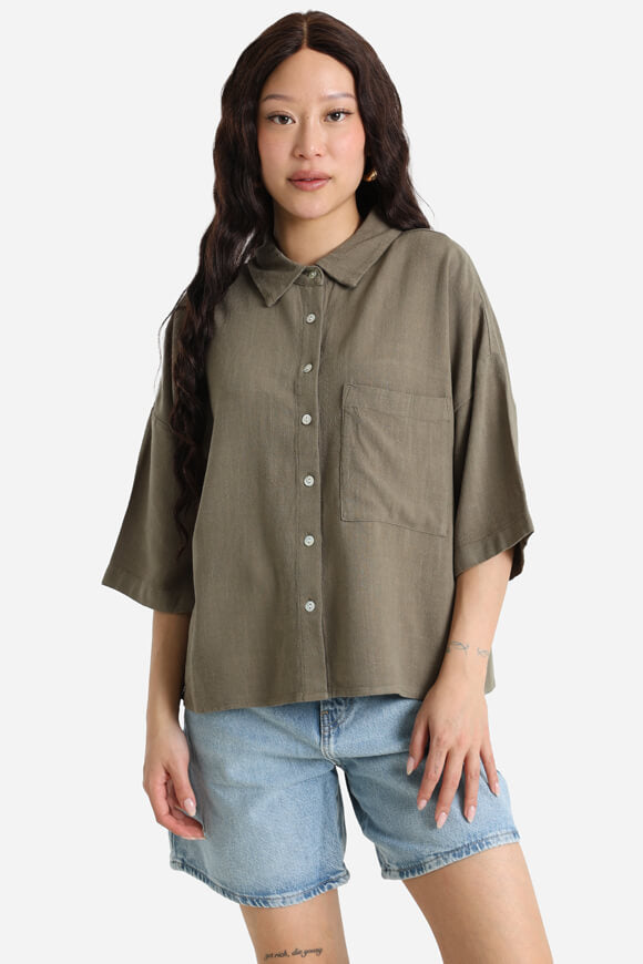 Camicia di lino crop - kaki