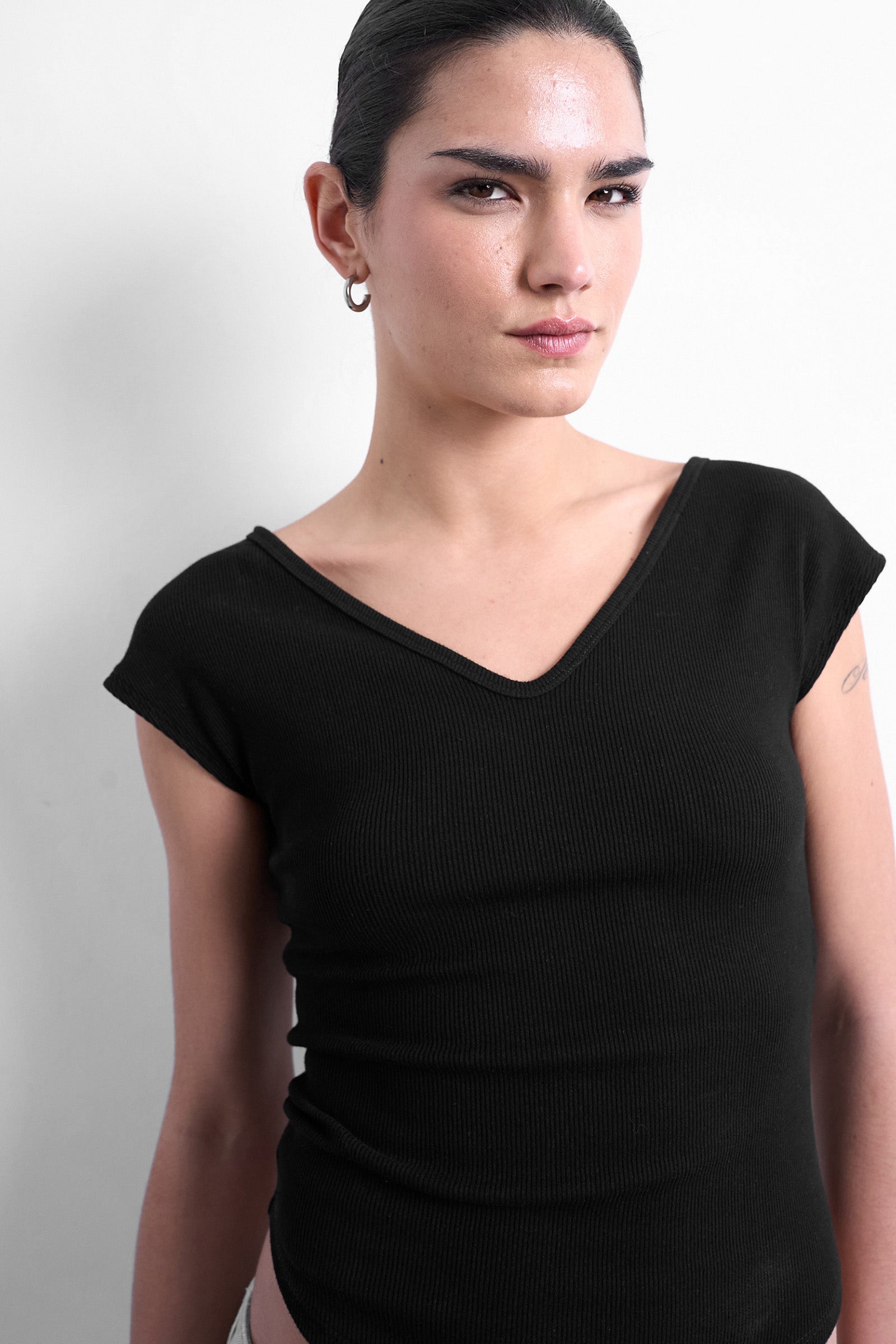 TSLISSY Geripptes T-Shirt - Black