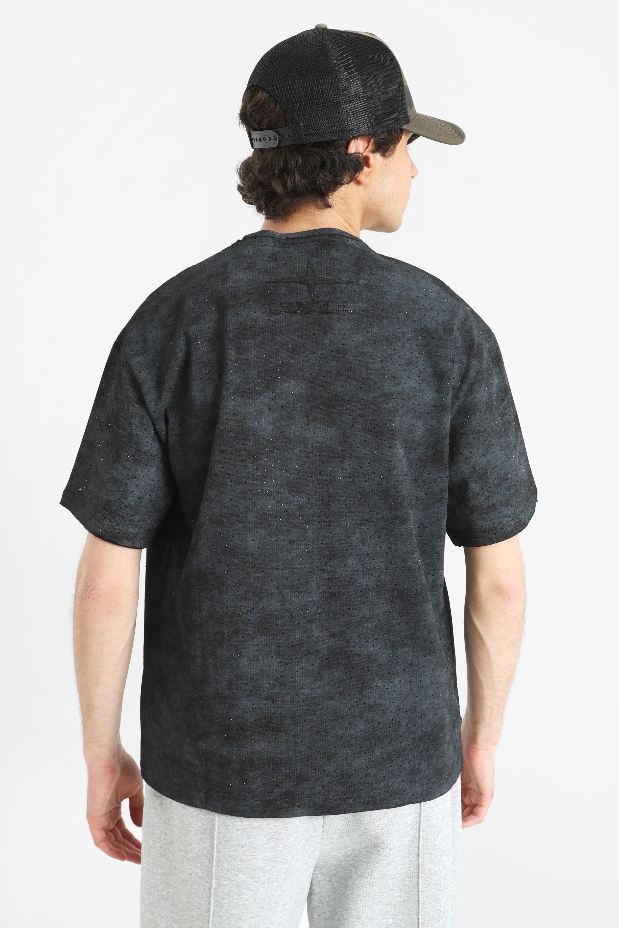 T-Shirt mit Strass - Black Washed