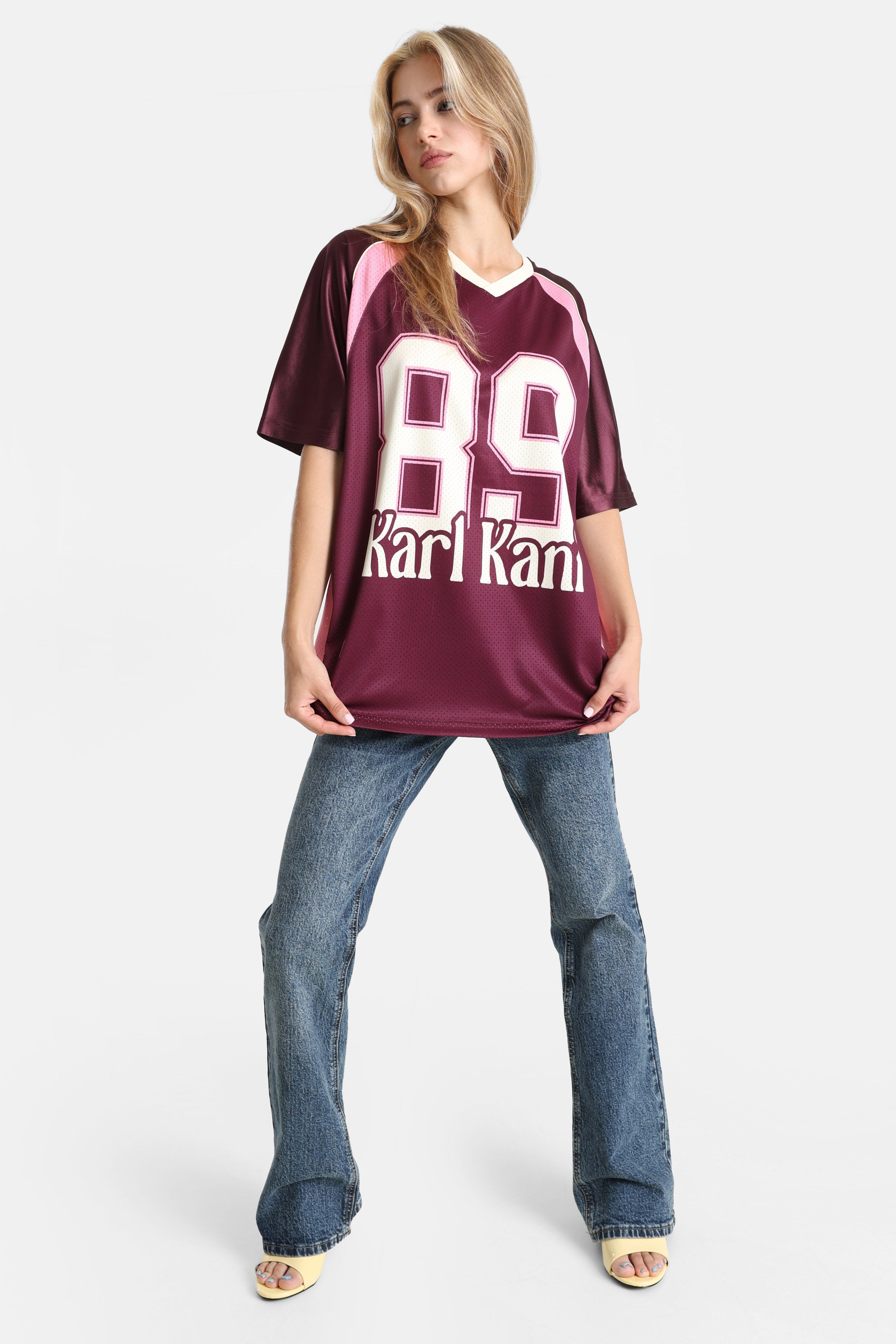 T-Shirt ample en mesh - Berry + White