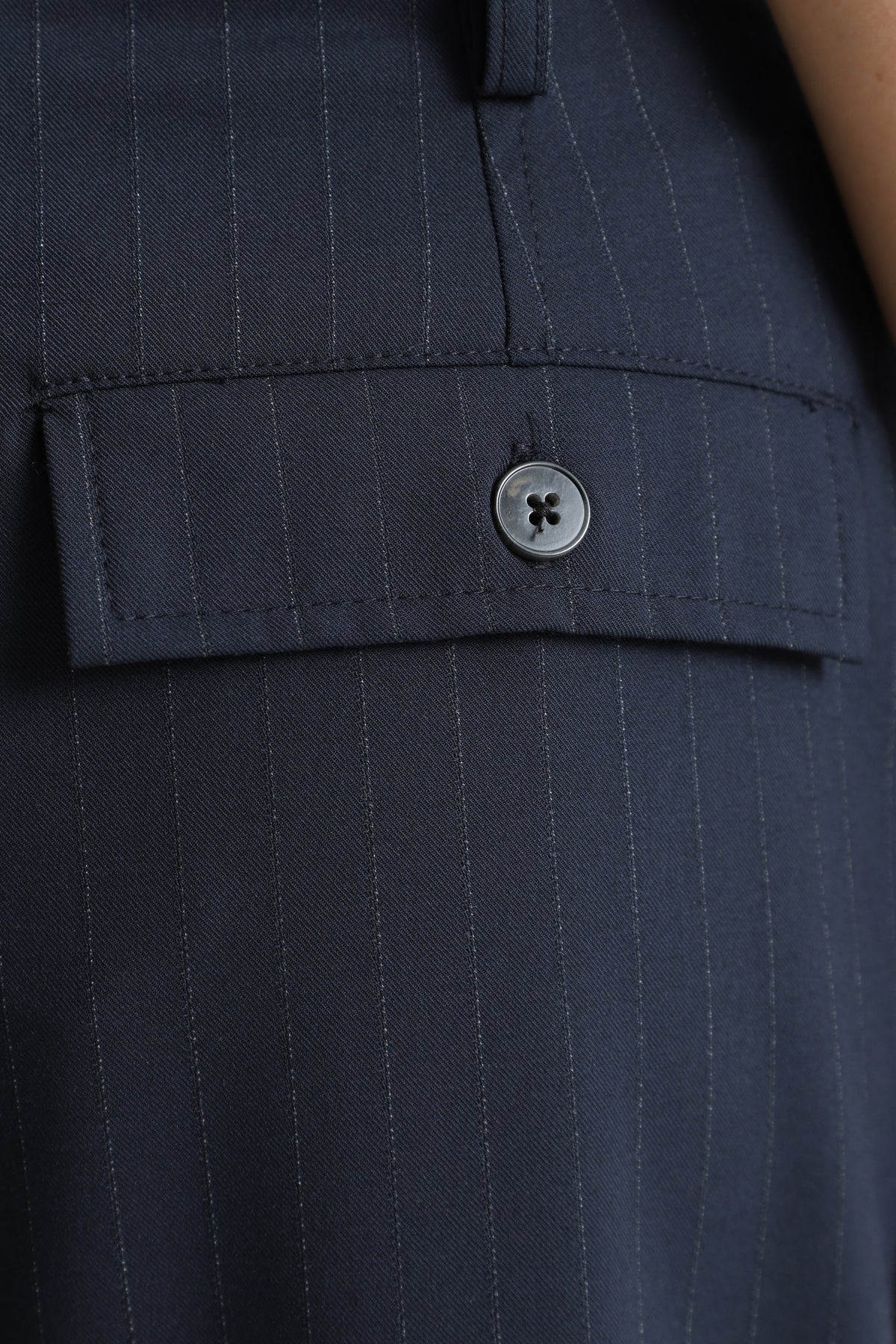 Pantalon barrel fit en tissu - Bleu marine + Blanc