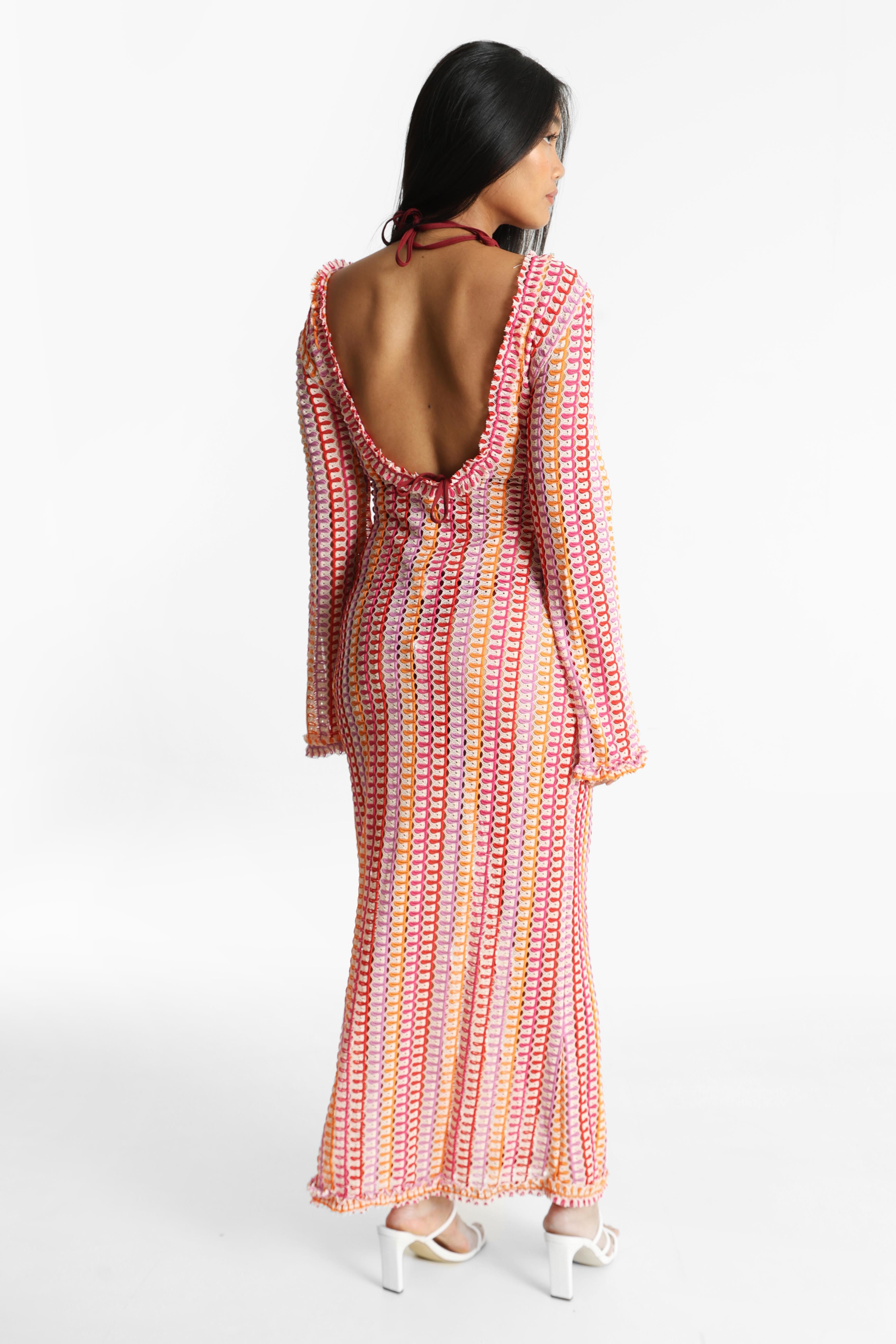 Maxi Häkelkleid - Mehrfarbig