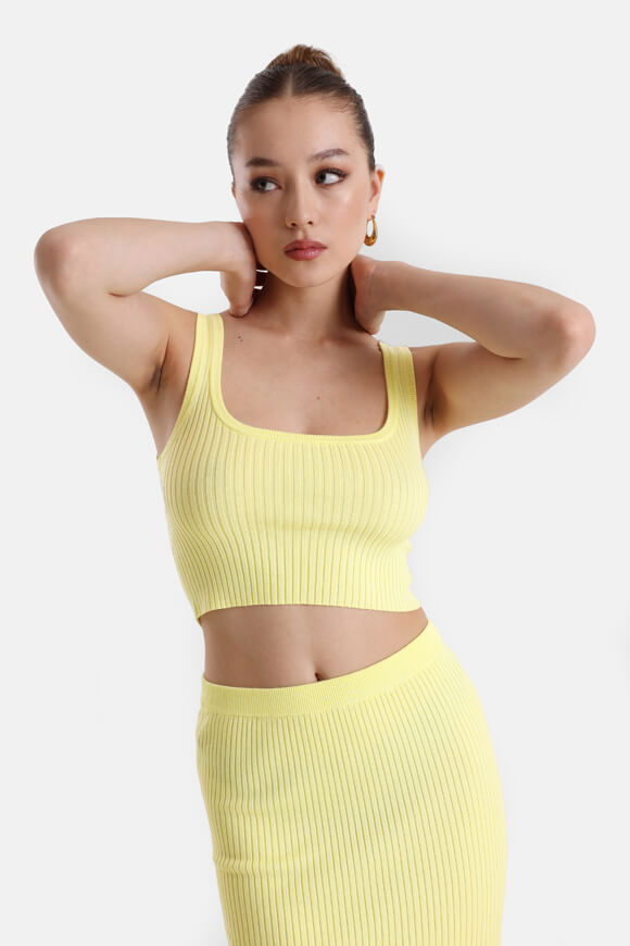 Ribbed crop knit top - yellow