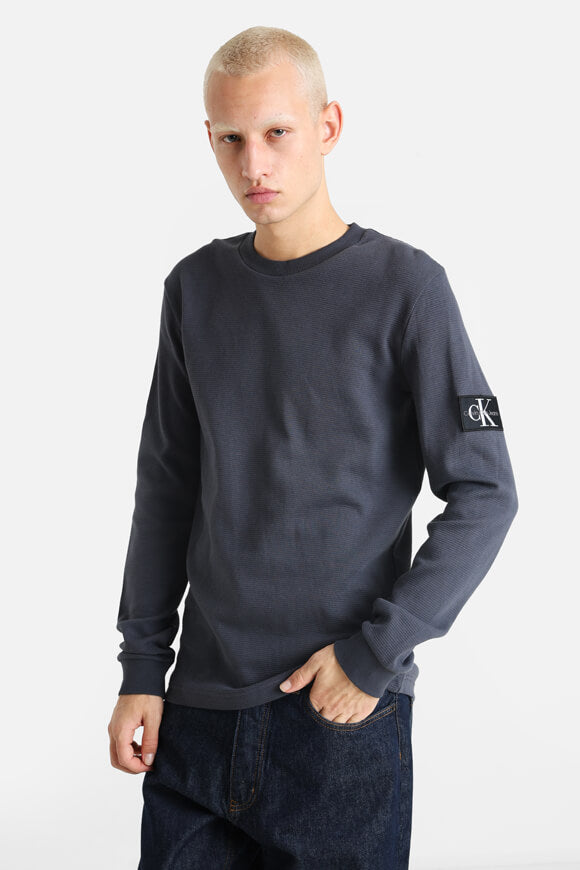 Langarmshirt mit Waffelstruktur - Ebony