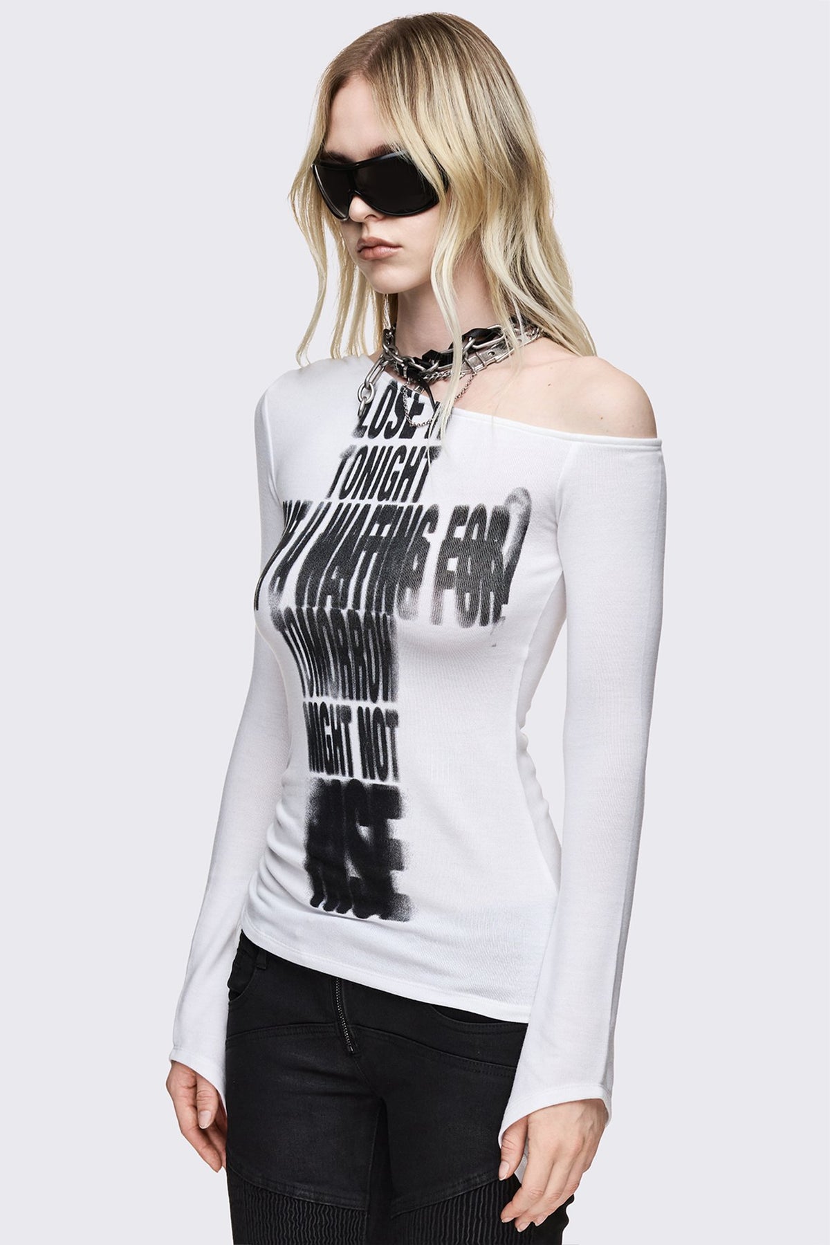 Lose It ribbed off-shoulder long-sleeve shirt - White