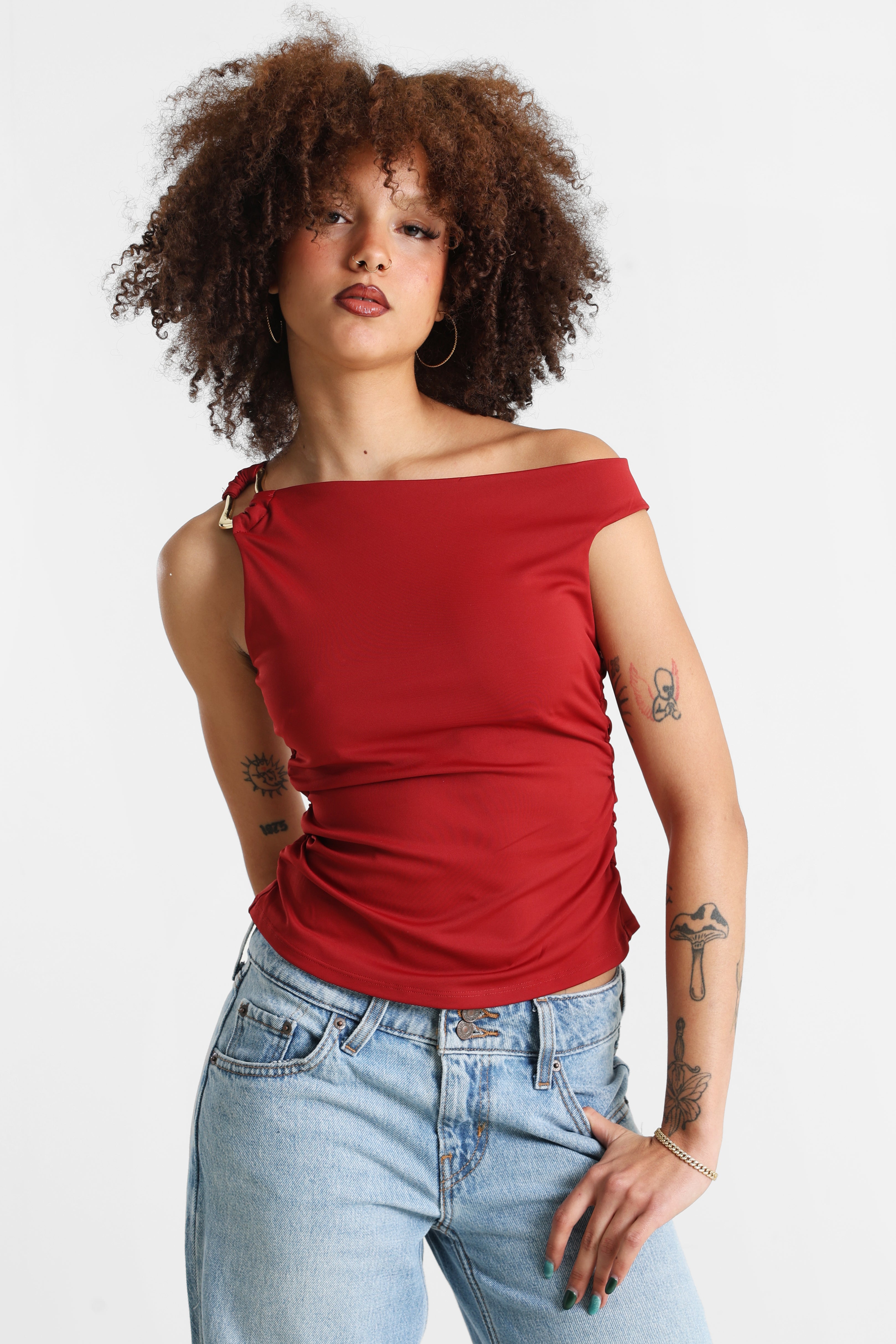 One Shoulder Top - Dunkelrot