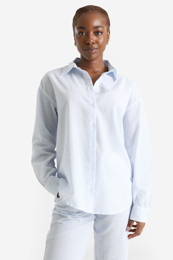 Oversized seersucker shirt - light blue + white