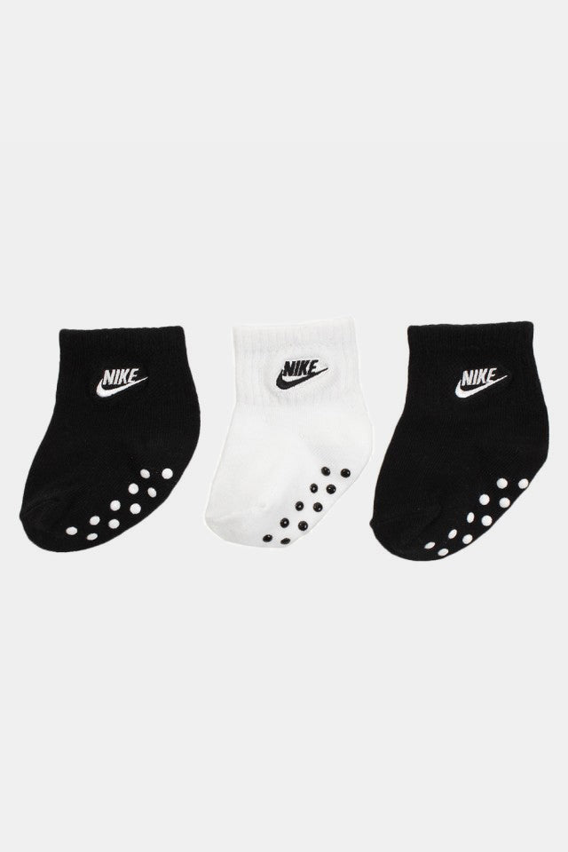 Dreierpack  Anti-Rutsch Baby Socken - Weiss + Schwarz