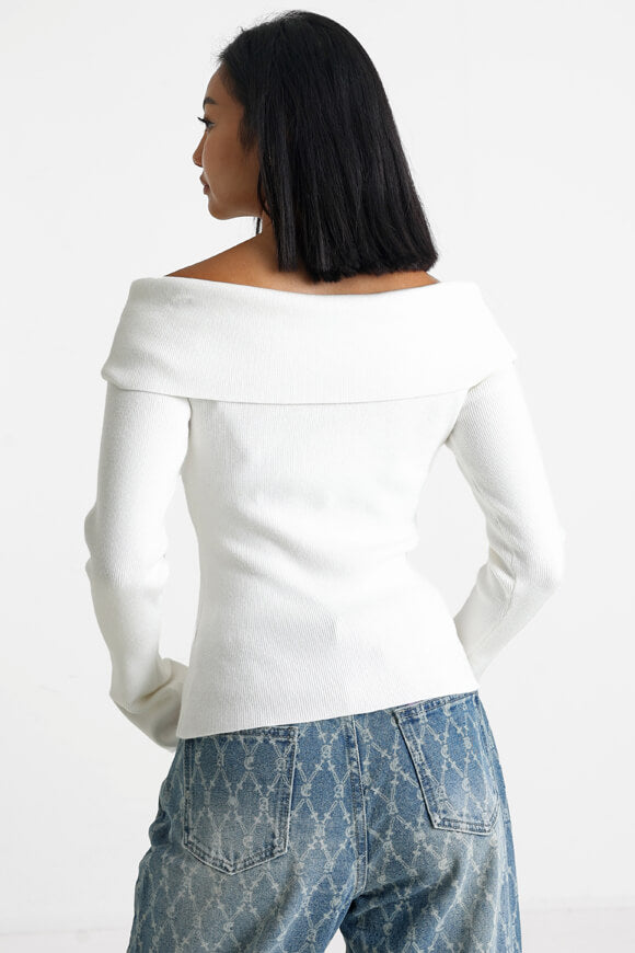 Ribbed off-shoulder knitted sweater - Offwhite