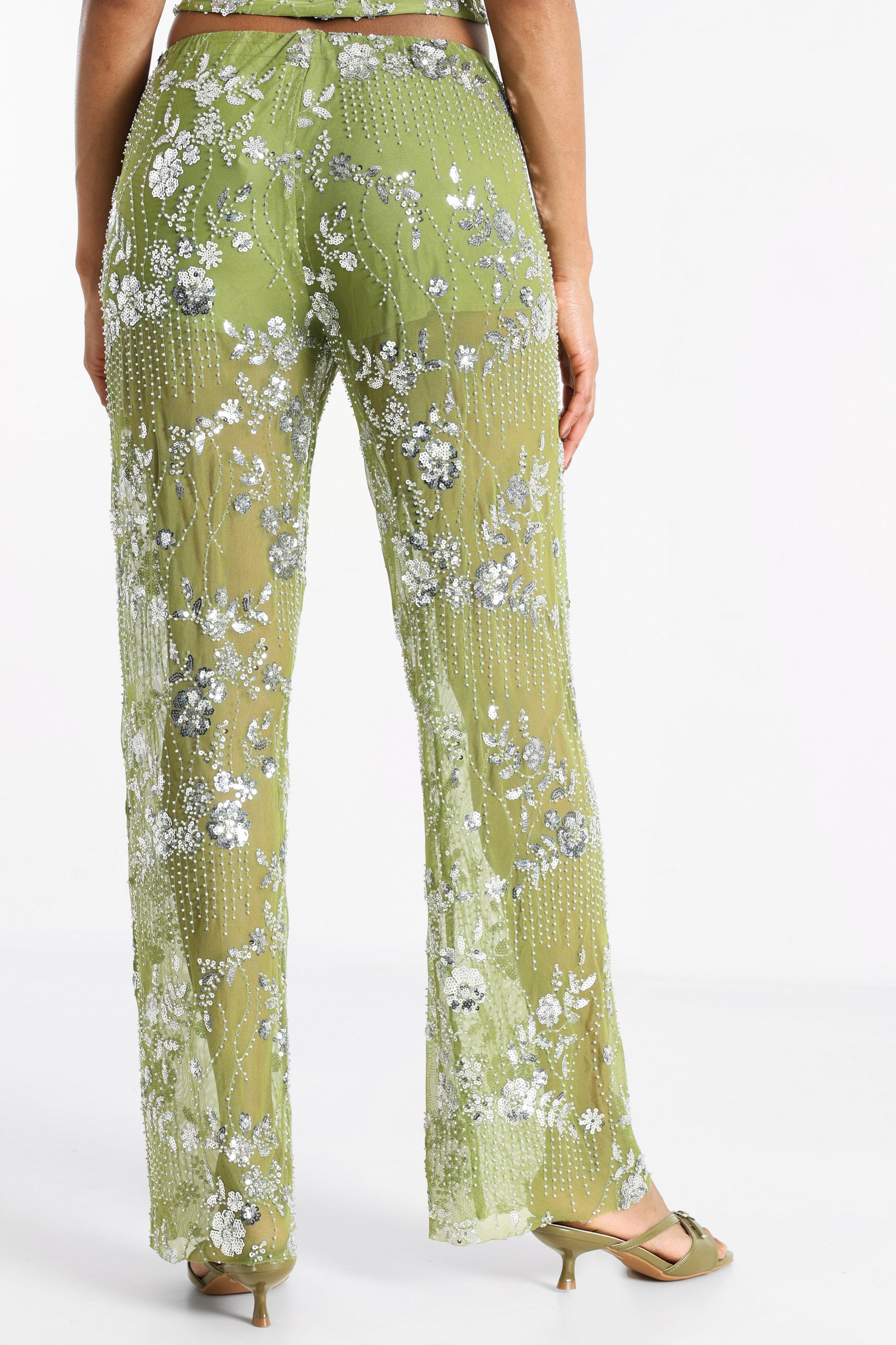 Pailletten Mesh Hose - Grün Matcha