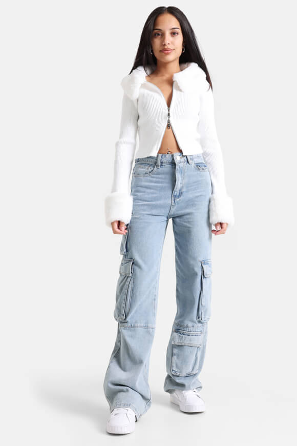 Ribbed crop cardigan - white