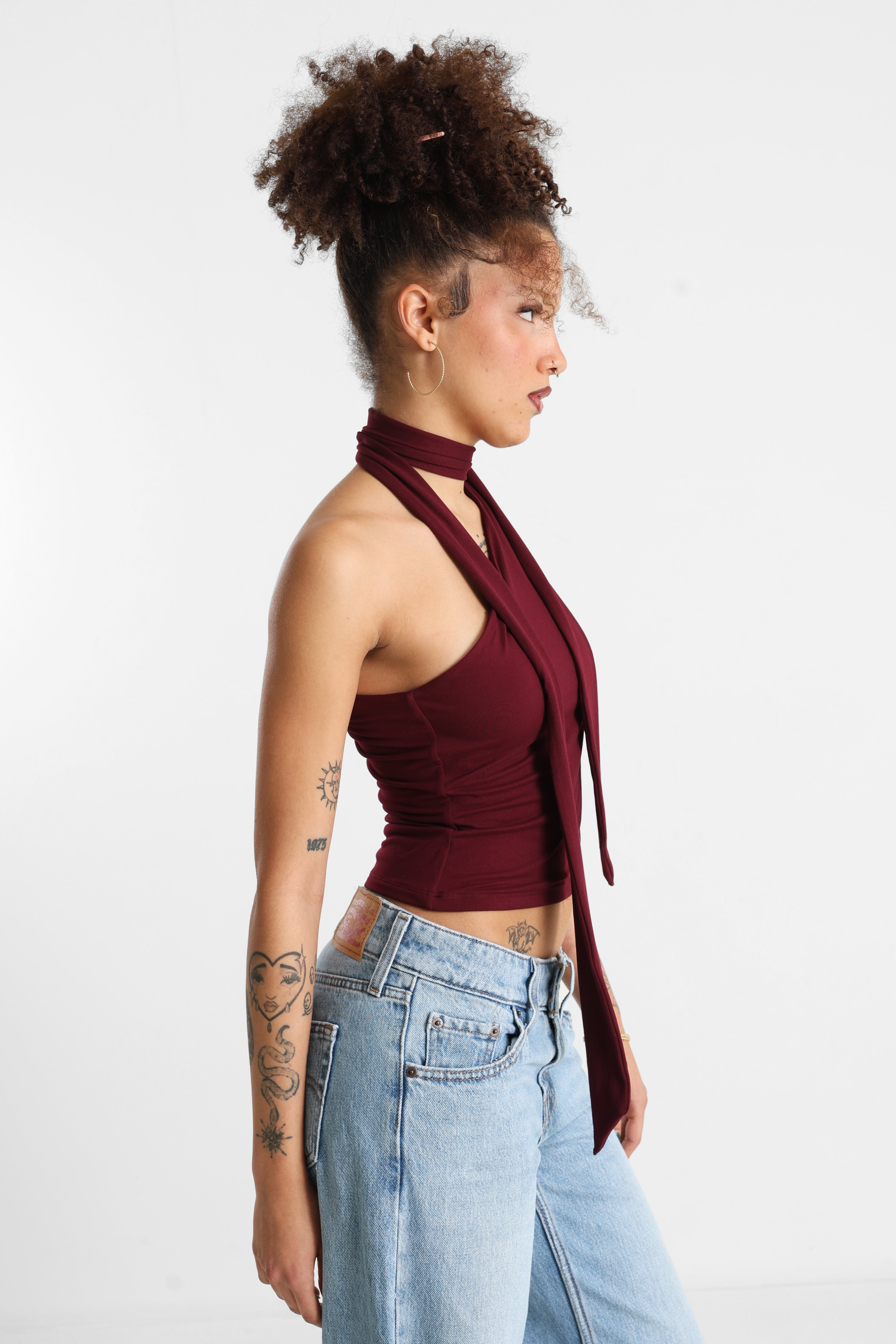 One Shoulder Crop Top - Bordeaux