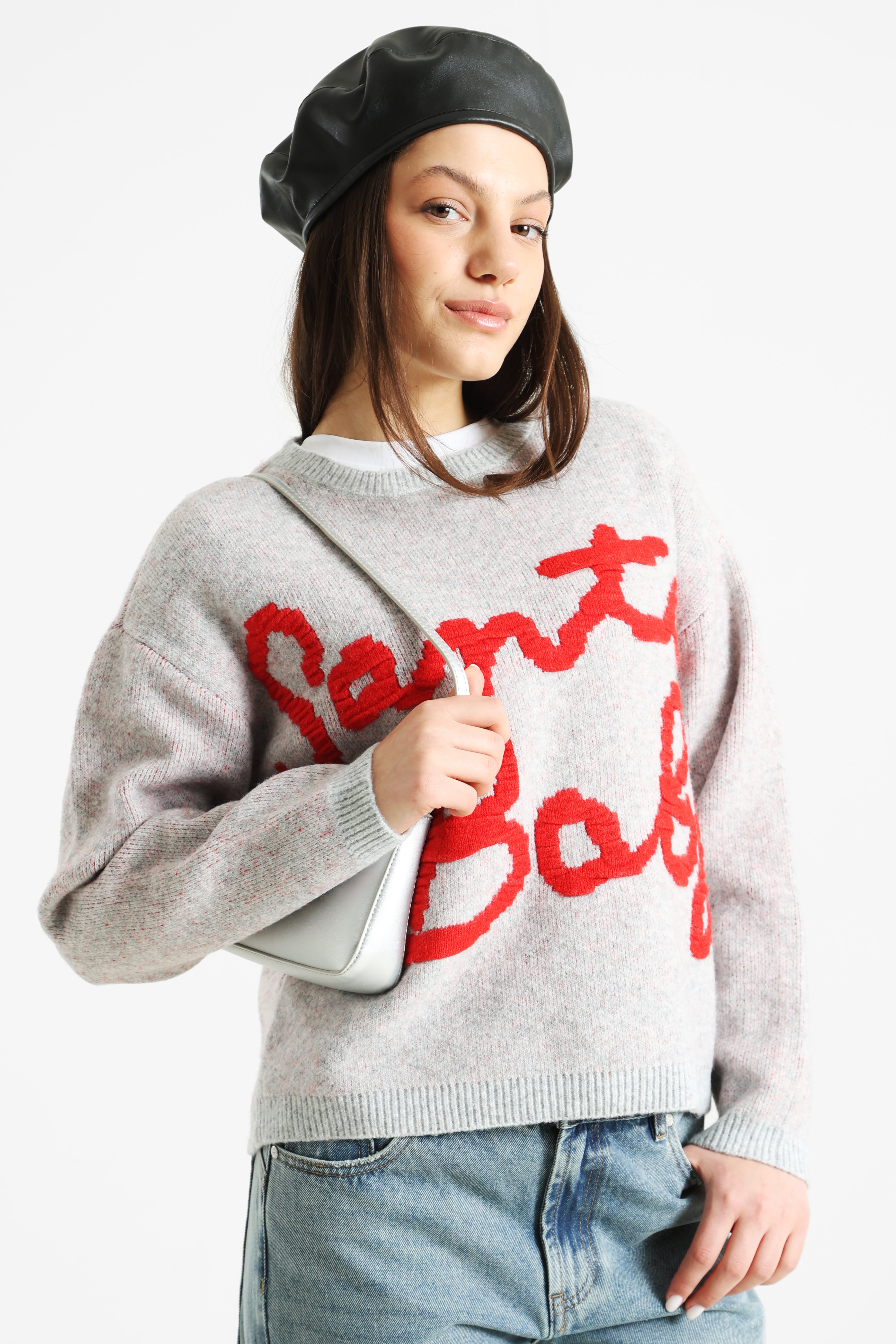 Pull de Noël en tricot - Light Grey Mela + Salsa