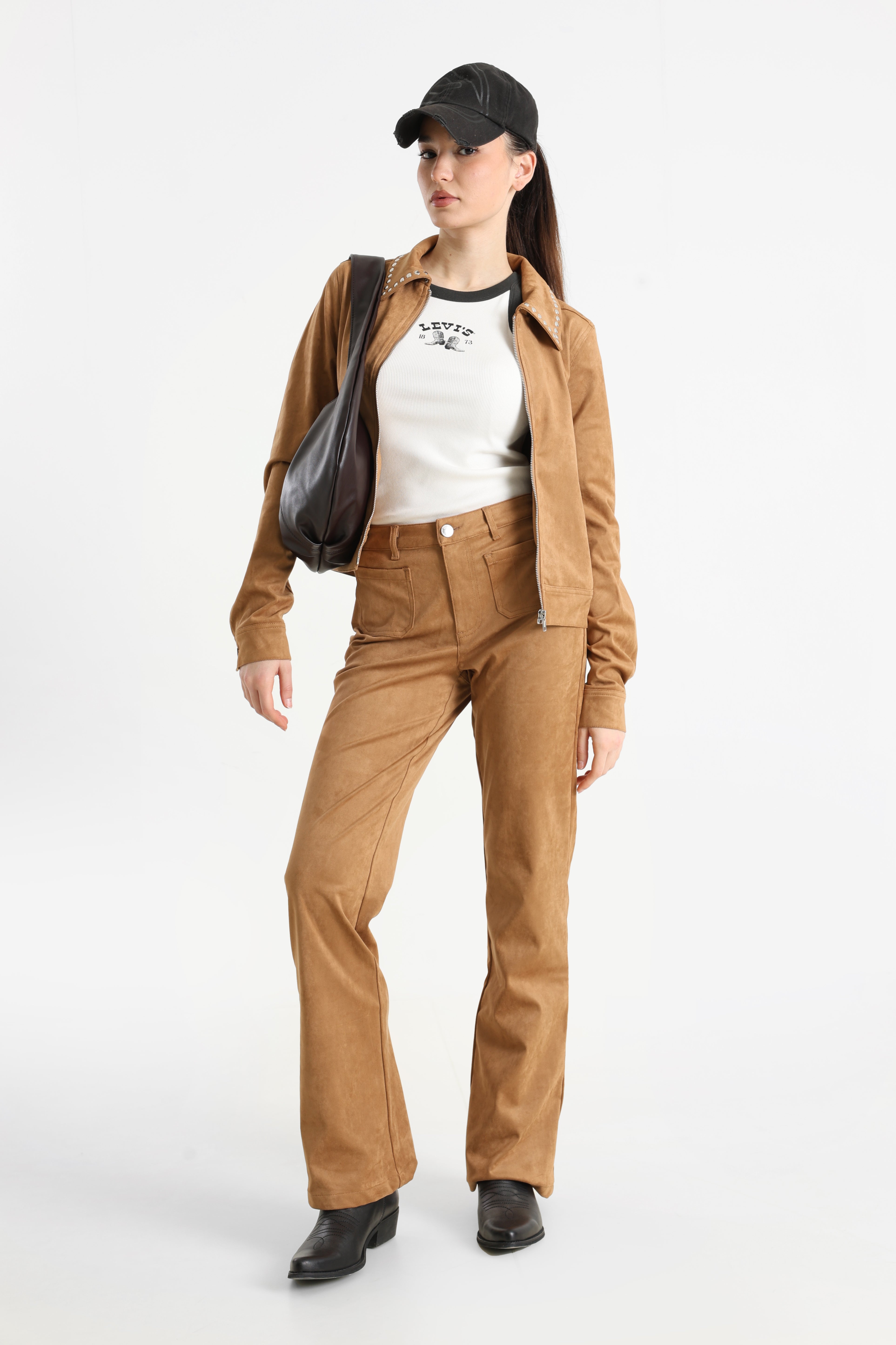 Kunstwildleder Jacke - Cognac