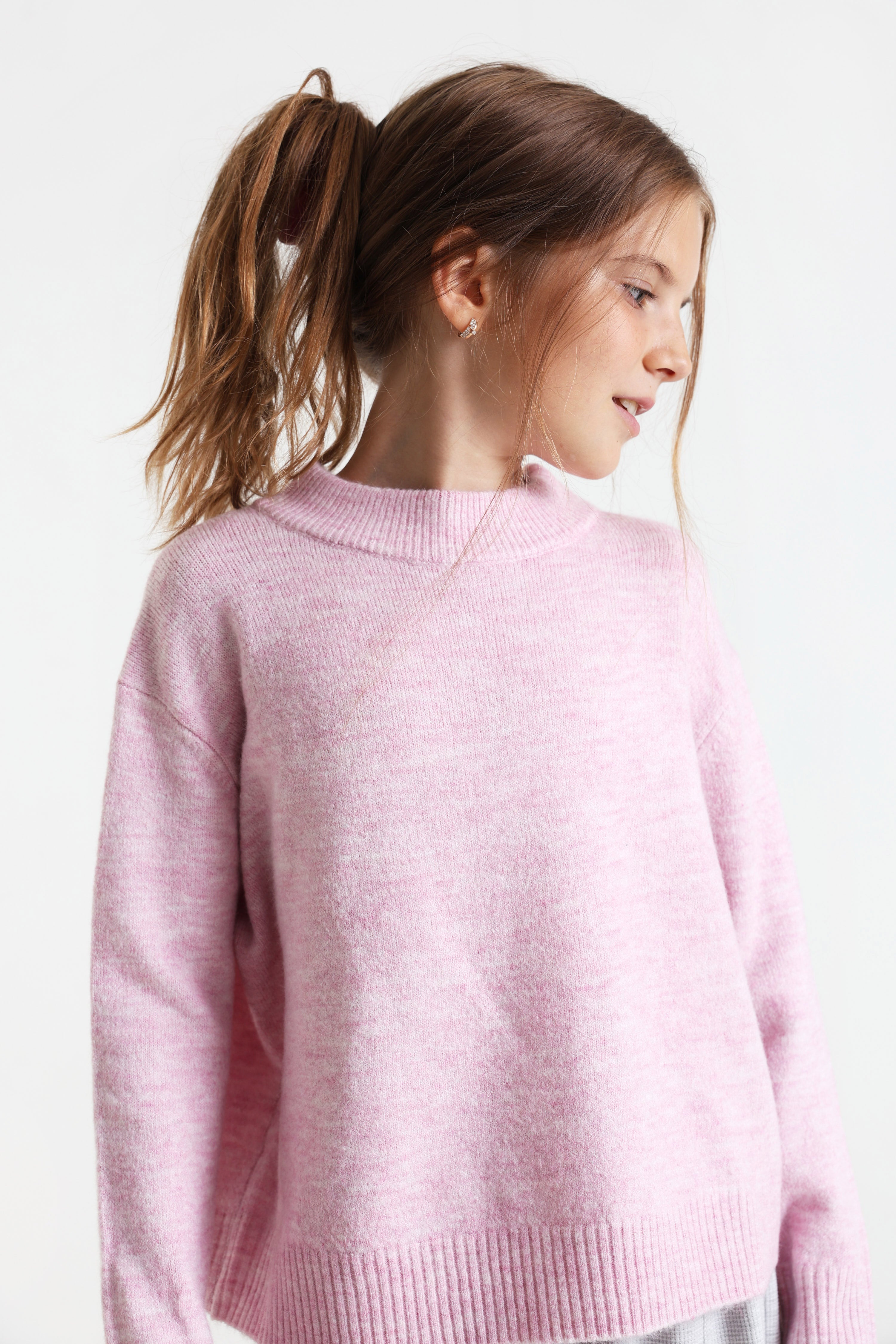 Maglione ampio in maglia - Rosa mélange