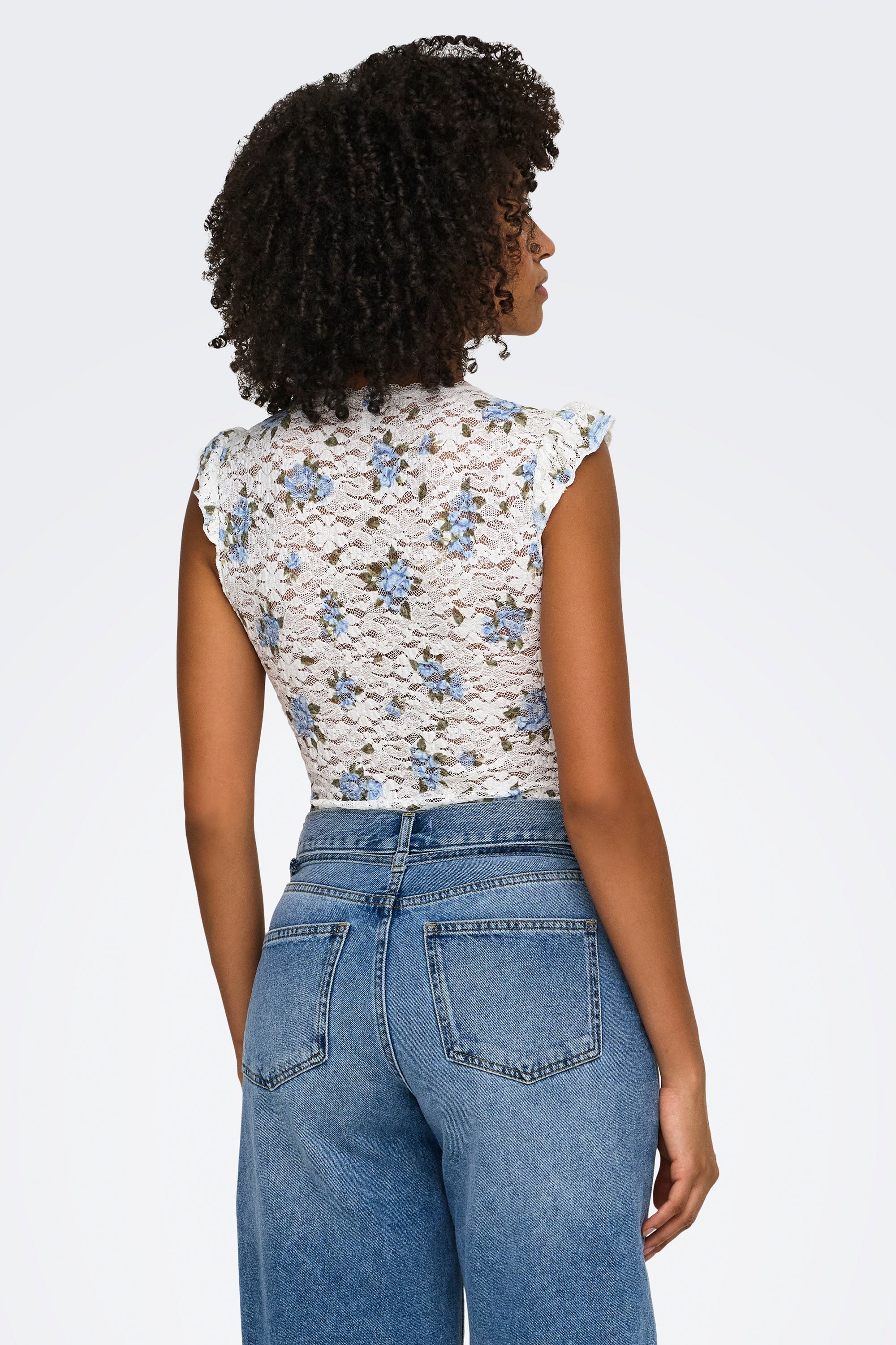 Top ONLSAGA in pizzo - Cloud Dancer + Floral