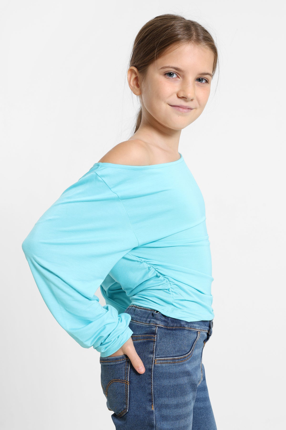 Shirt off shoulder manches longues - Turquoise