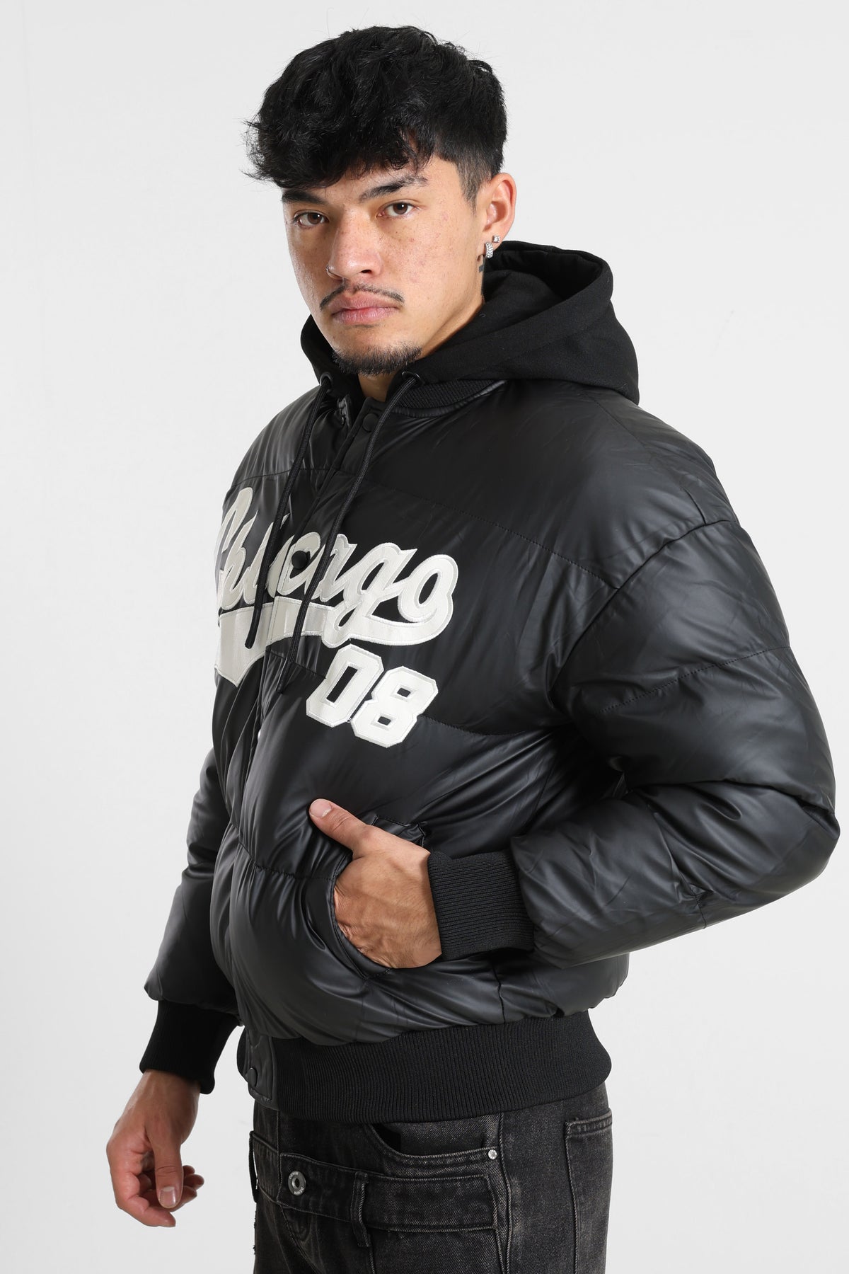 Veste matelassée en similicuir - Black + Offwhite