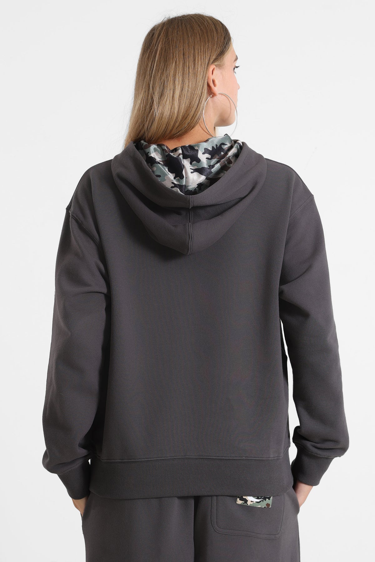 Oversized zip-up hoodie sweatshirt - Anthracite + Camouflage
