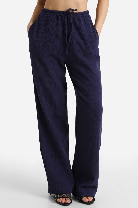 Wide leg muslin trousers - navy blue