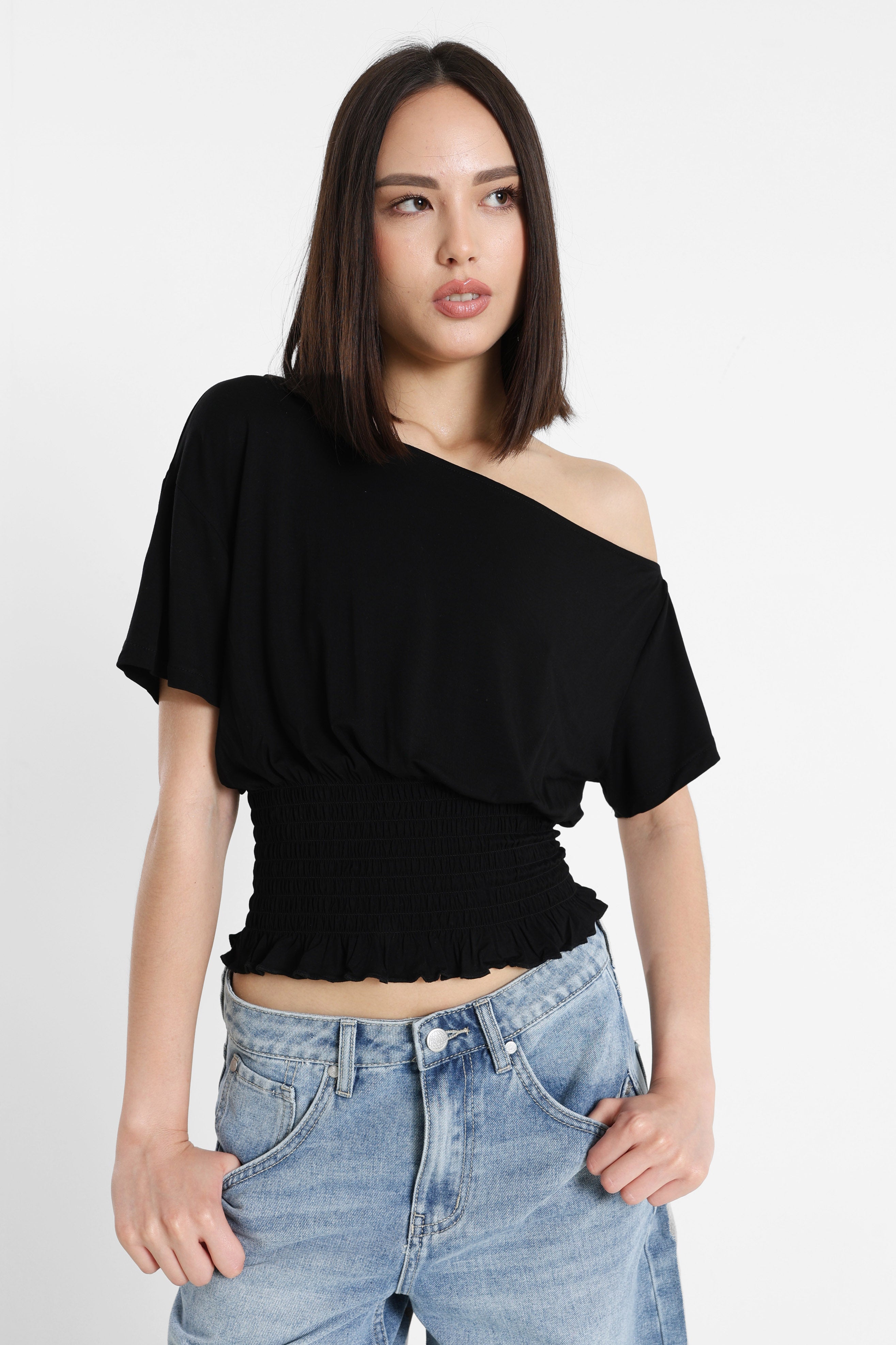 T-Shirt one shoulder - Noir