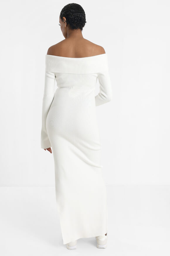 Maxi abito off-shoulder a coste - Offwhite