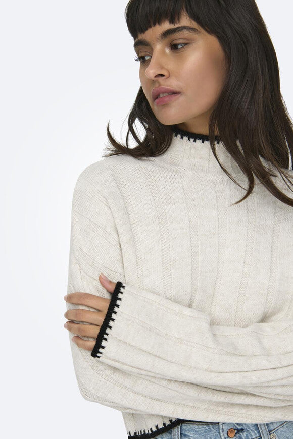 Chick Stitch Crop Knit Sweater - Pumice Stone + Black