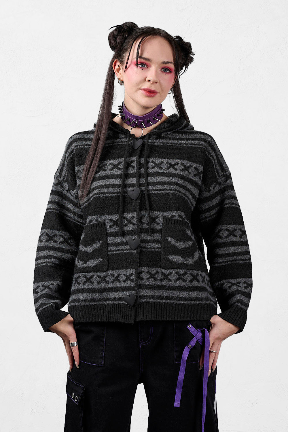 Punkie Love Oversize Strickjacke - Black + Grey
