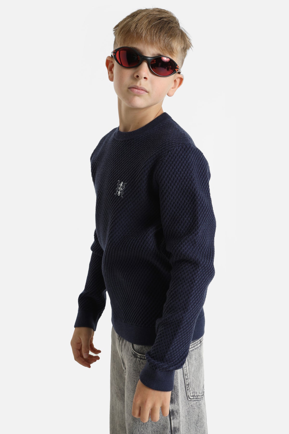 Pull en tricot structuré - Bleu marine