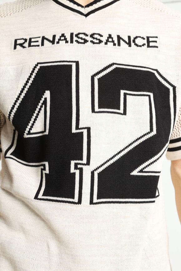 Loose knit T-shirt - Beige + Black