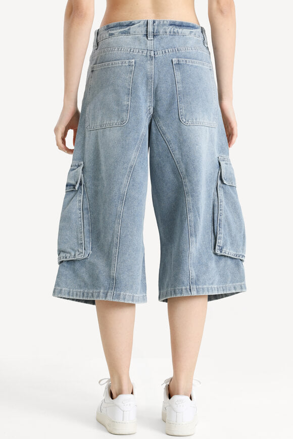 Cargo Jeansshorts - Gewaschen Blau