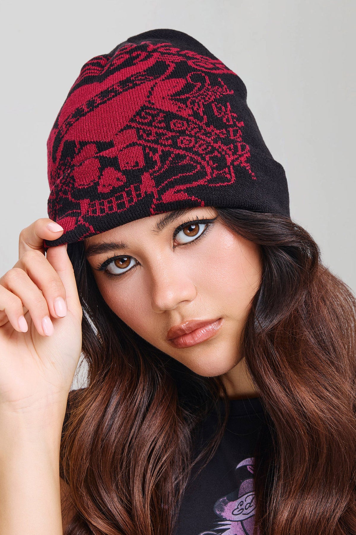 Beanie - Black + Burgundy