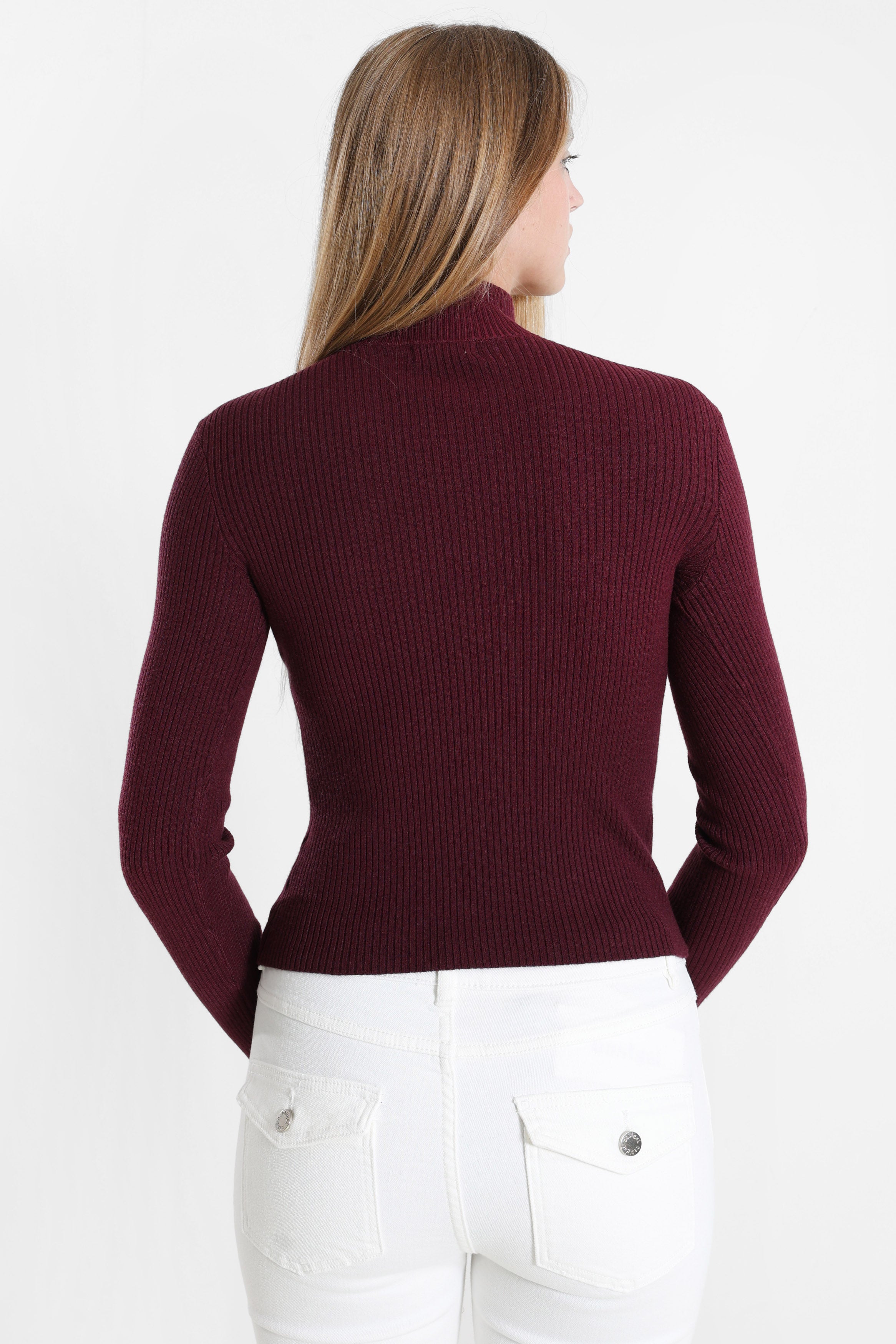 Gerippter Crop Strickpullover - Bordeaux