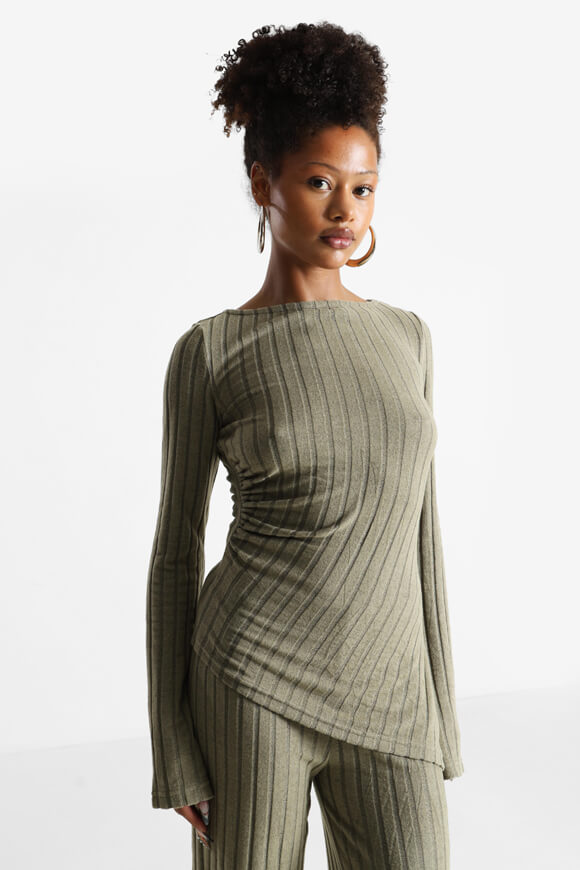 Gerippter Strickpullover - Khaki