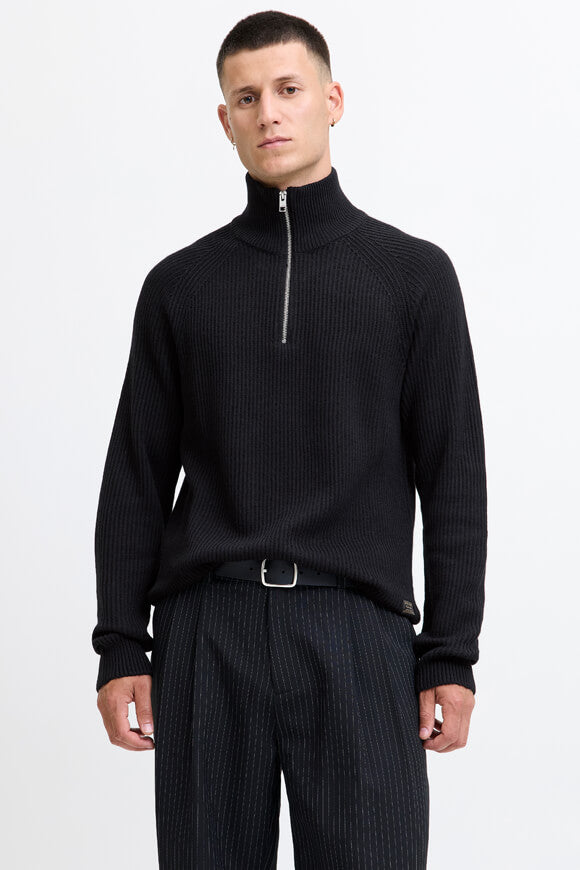 Pannel ribbed knit sweater - Black