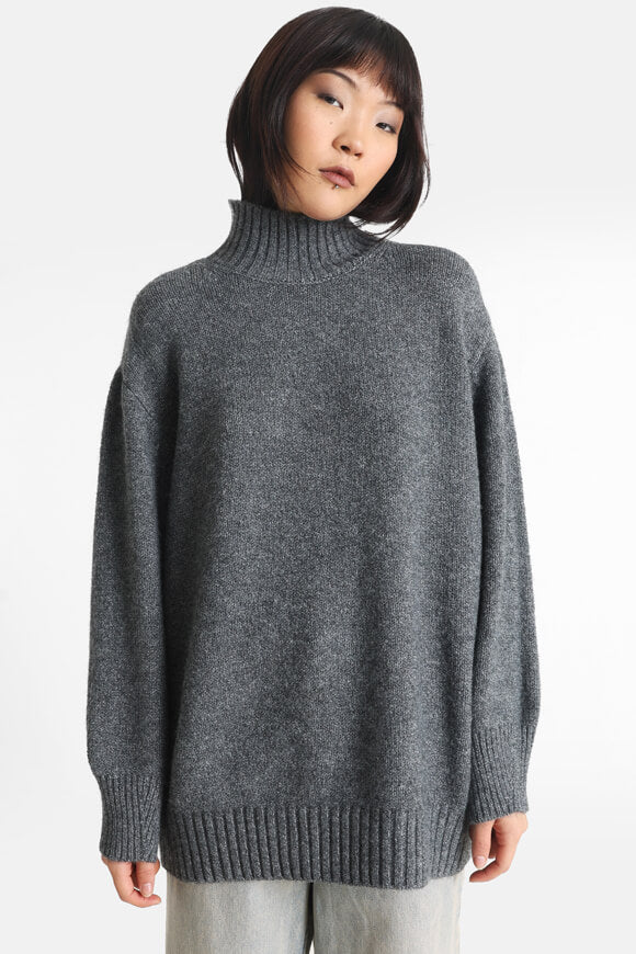 Oversize Strickpullover - Dunkel Grau meliert