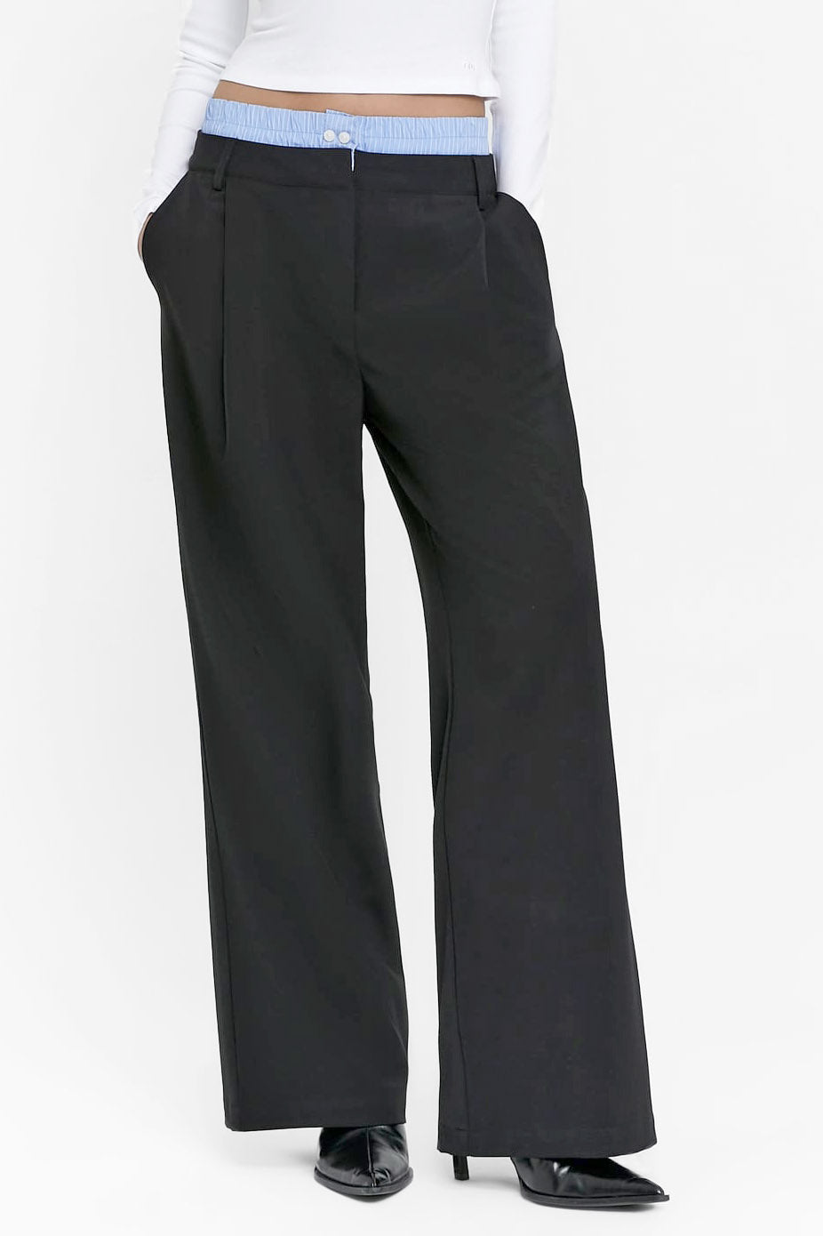 Stoffhose - Black + Light Blue + White