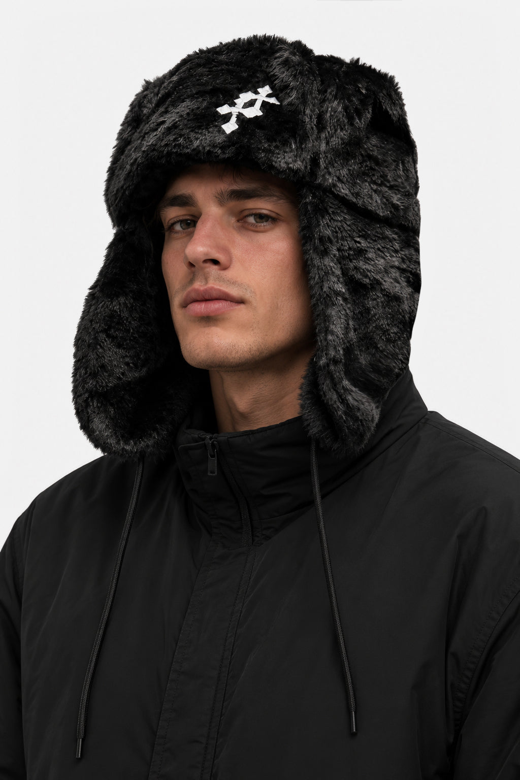 Trapper-Kunstpelz-Beanie - Black