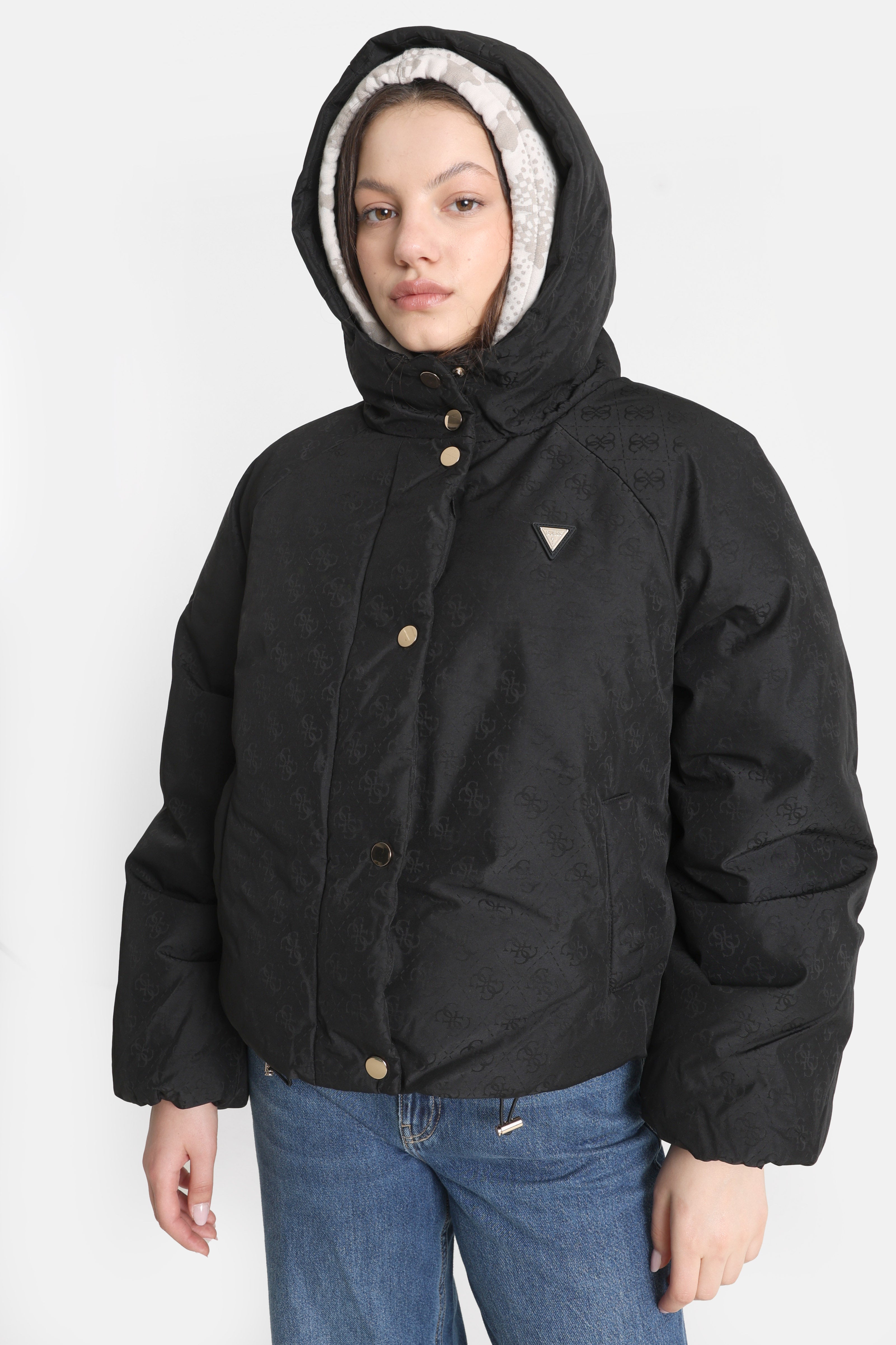 Jacquard puffer jacket - Black