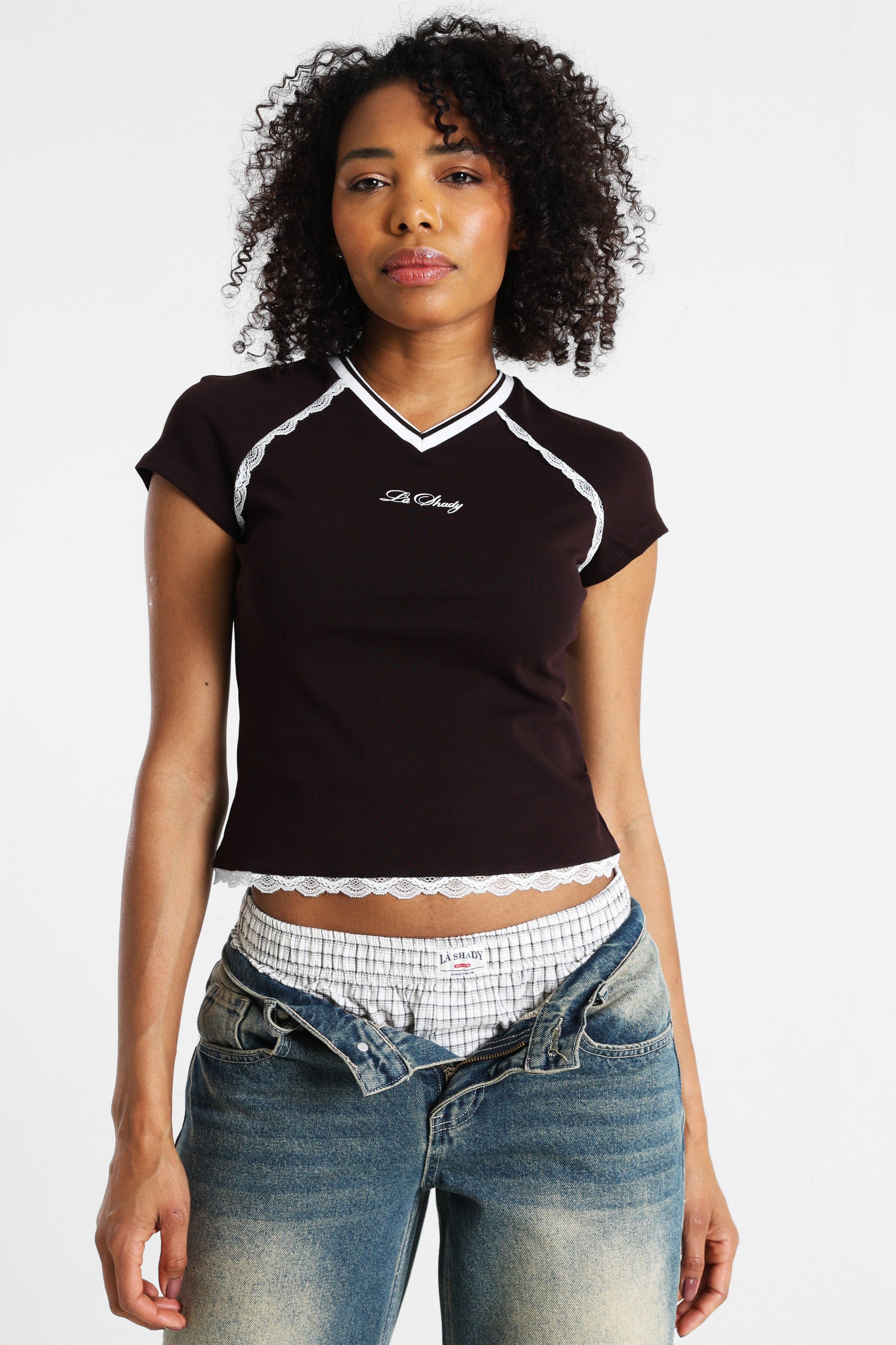Crop T-Shirt - Brun Foncé + Ecru
