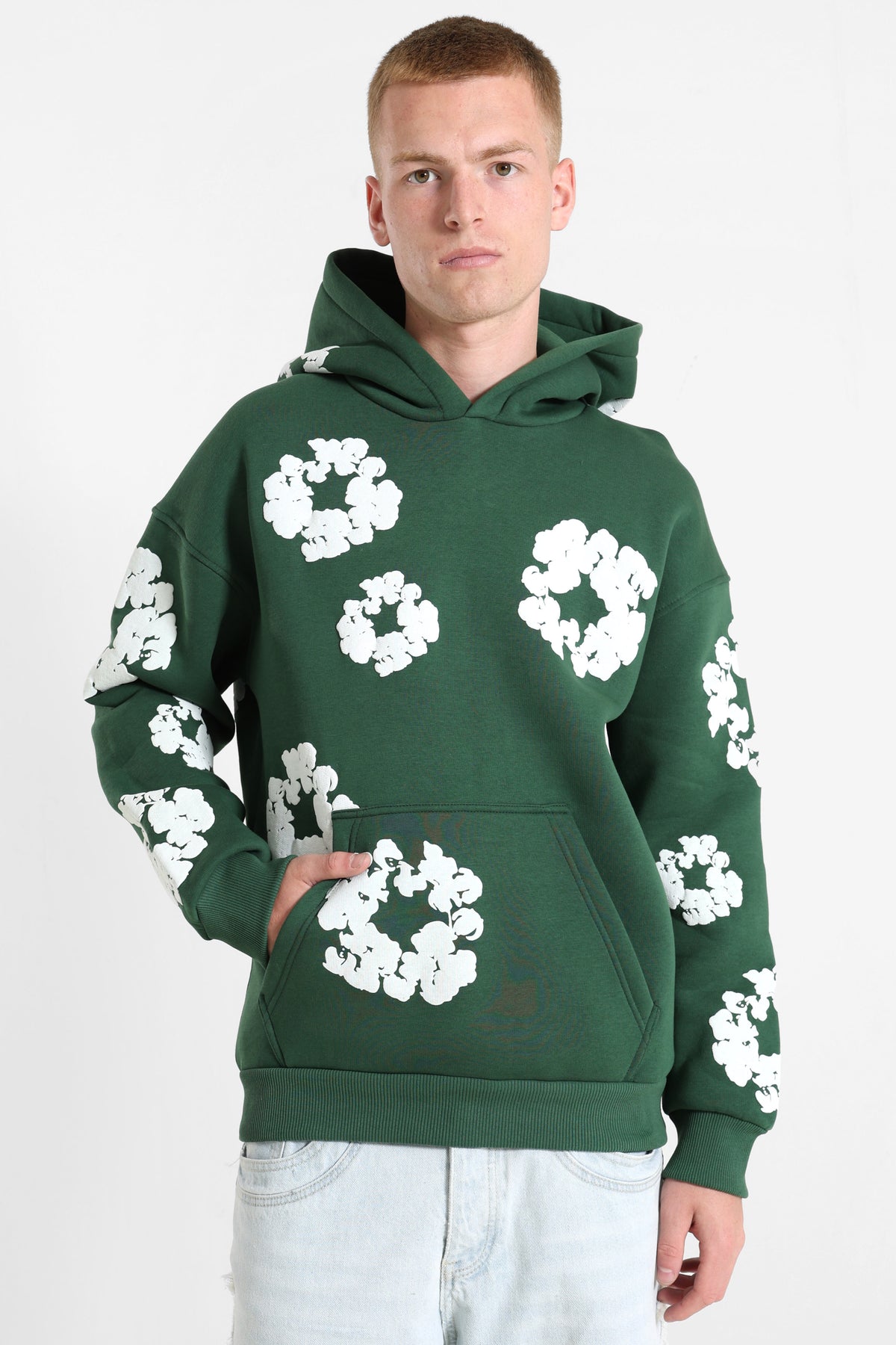 Kapuzensweatshirt - Forest Green + White