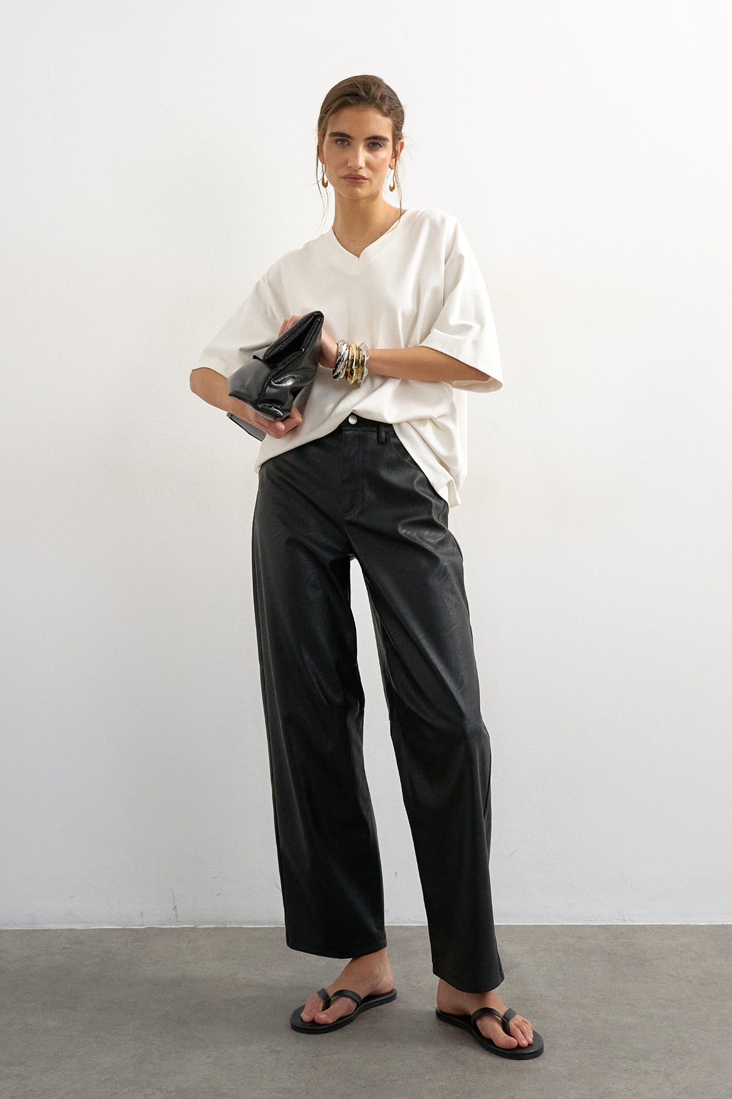 TSTALLA barrel fit faux leather trousers - Black