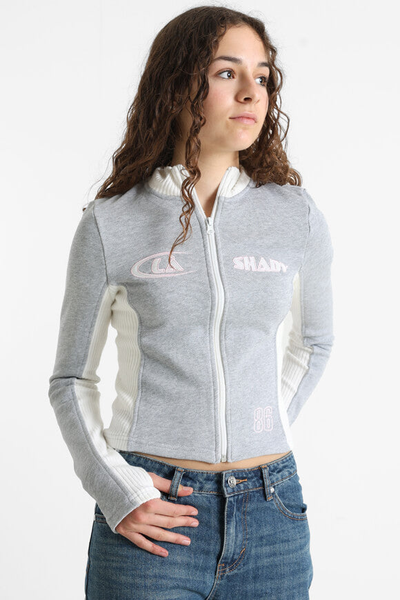 Crop Sweatjacke - Grau meliert