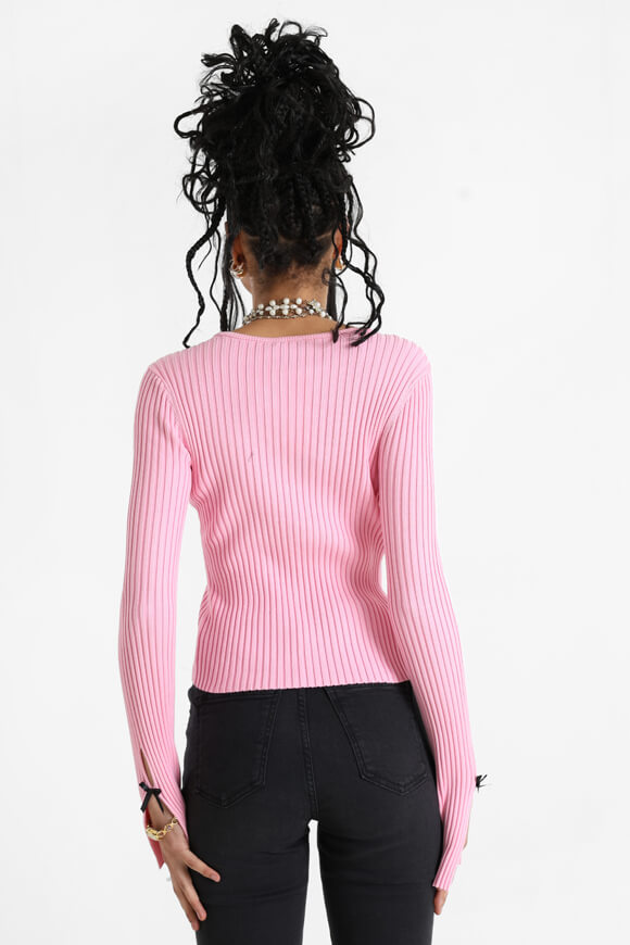 Gerippte Crop Strickjacke - Pink