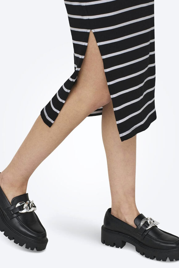 Belfast - Vestito midi a righe a coste - Nero + bianco sottile