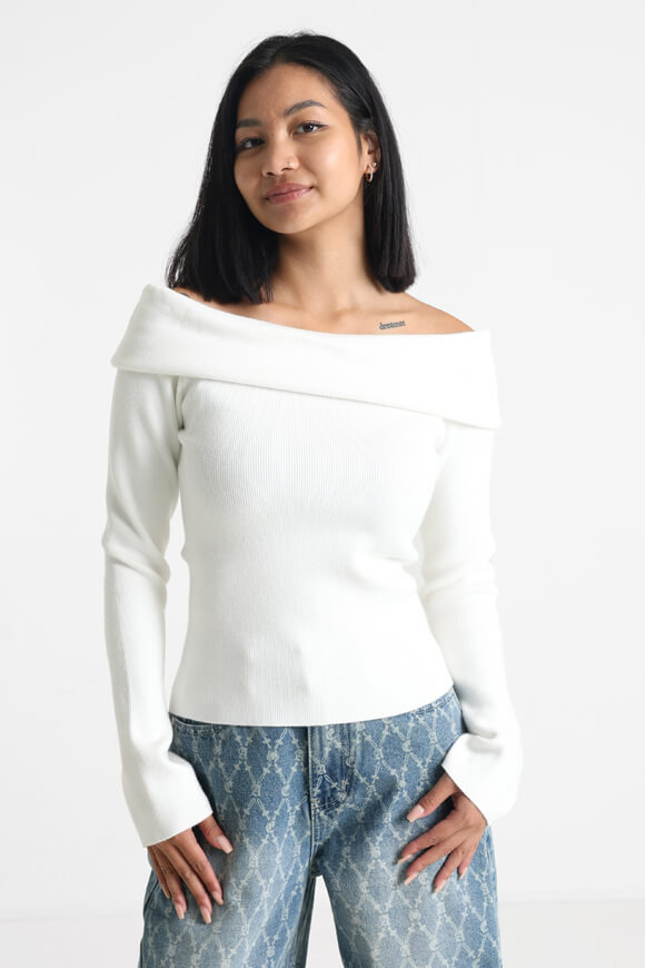 Ribbed off-shoulder knitted sweater - Offwhite