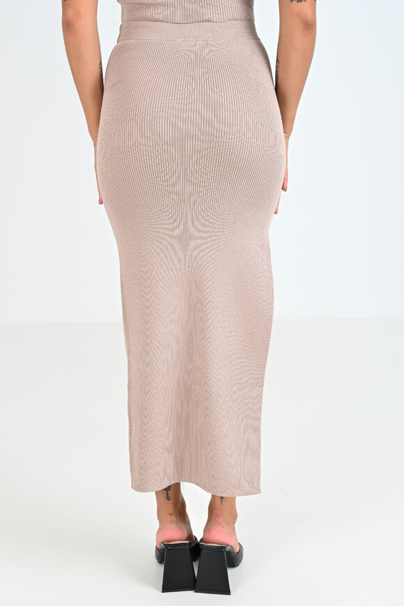 Gerippter Midi Strickrock - Beige