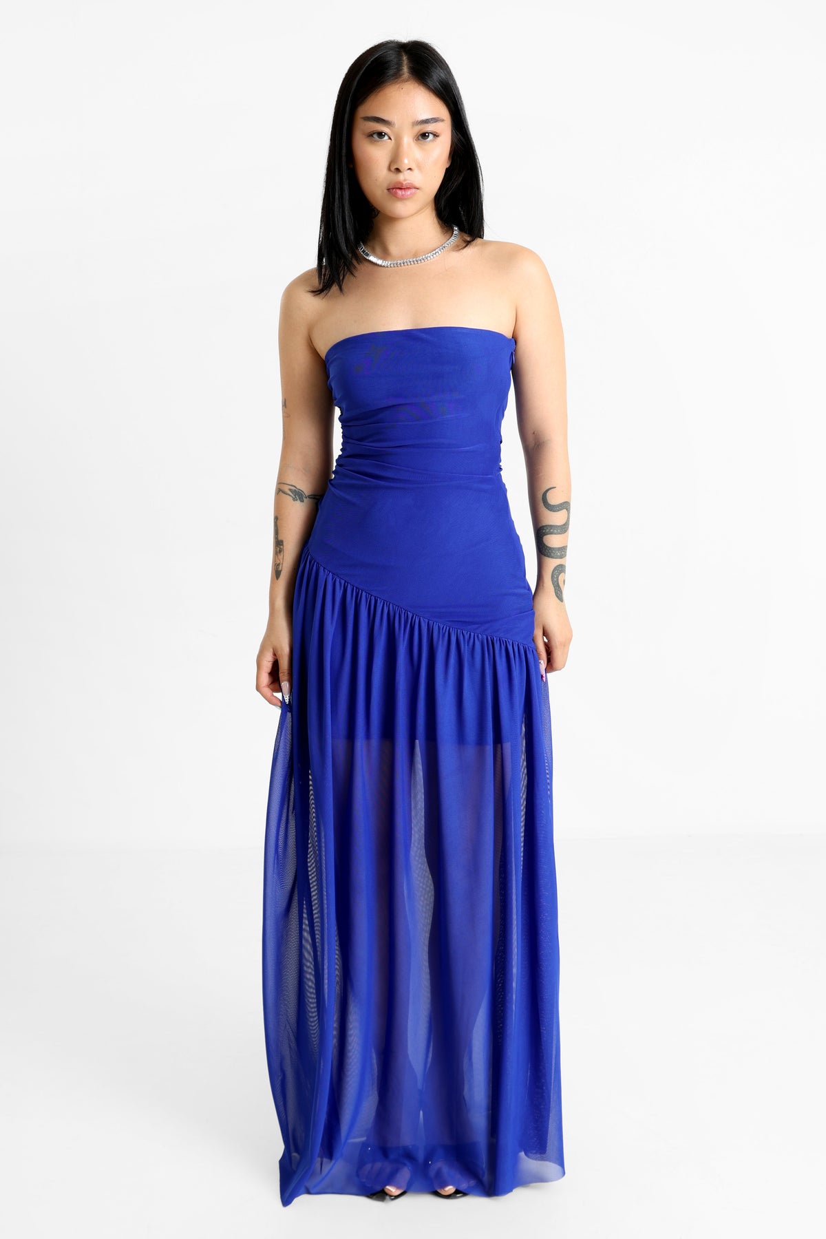 Long bandeau mesh dress - Royal Blue