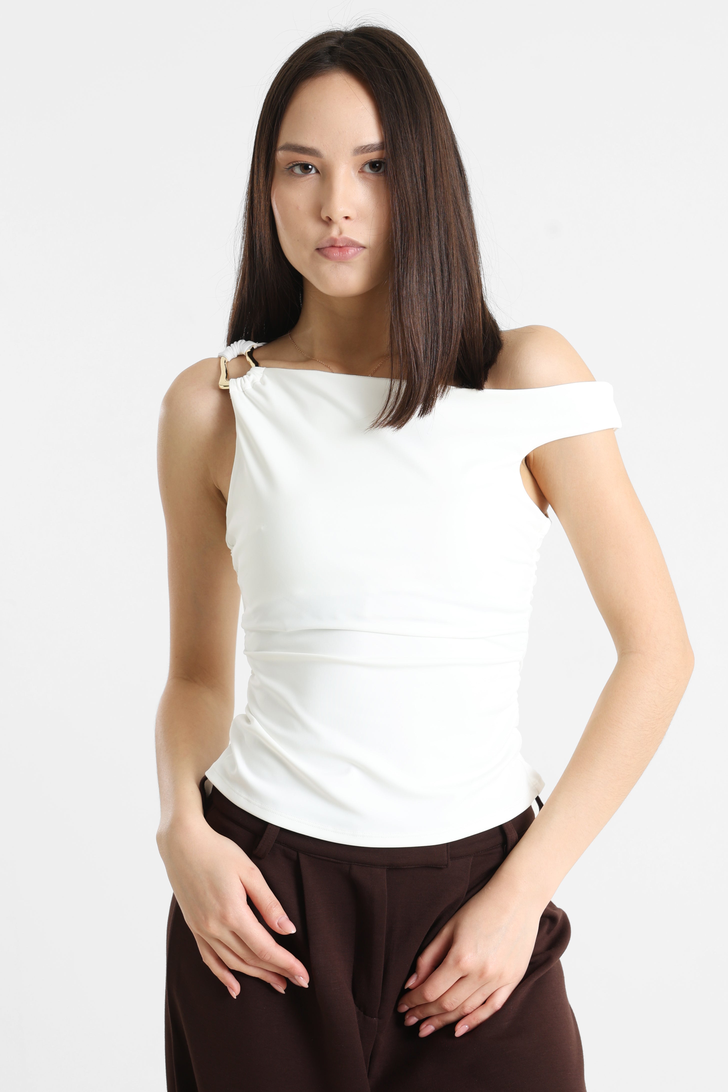 One Shoulder Crop Top - Offwhite