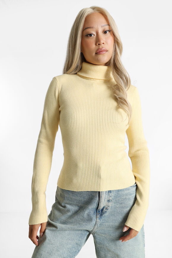 Ribbed crop knit sweater - yellow
